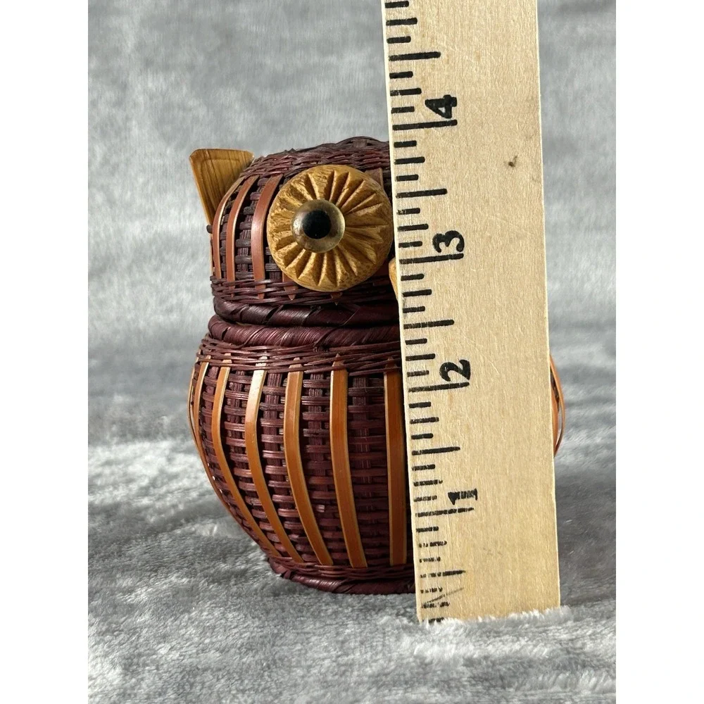 Vintage Owl bird Wicker Rattan Lidded woven figural Basket Box 4